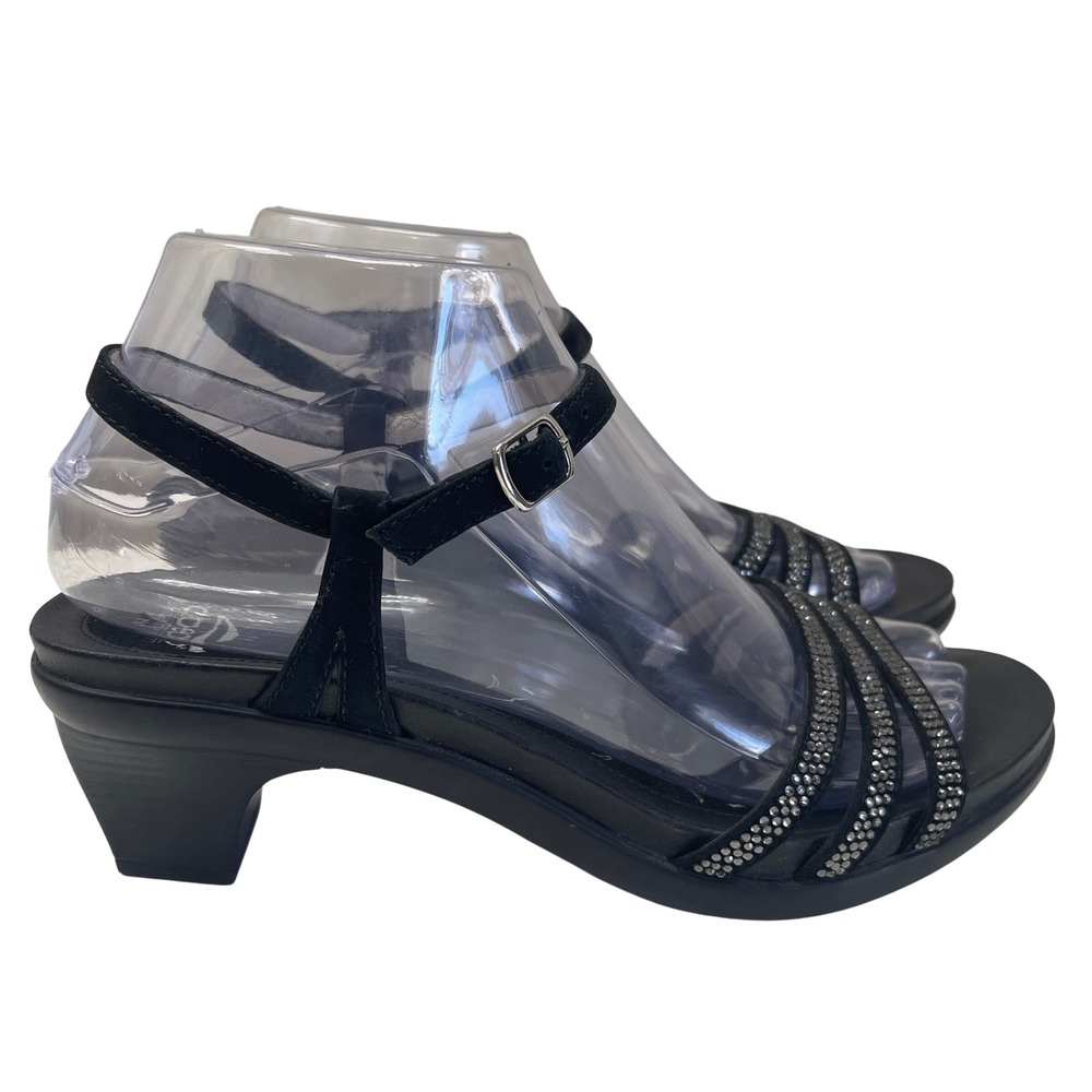 Abeo Grace Sandals Women 7N Black Rhinestone B.I.O.system Orthotic Dress Heels